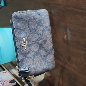 Brown/Black COACH Signature PVC Double Corner Zip